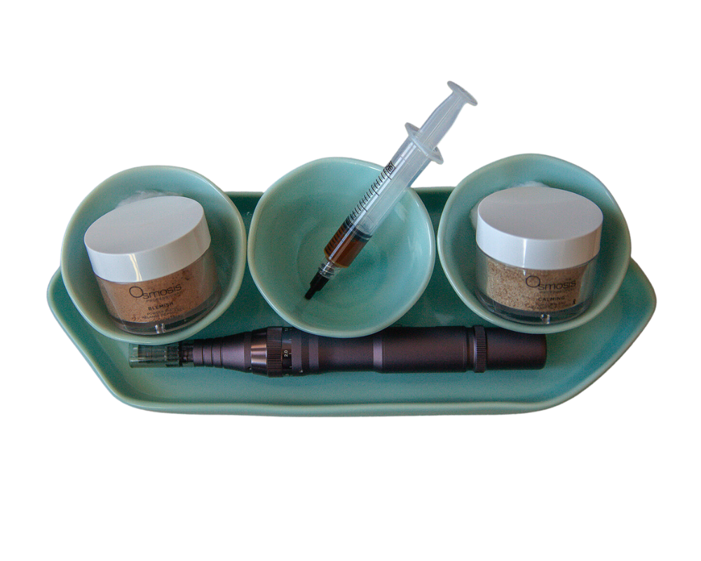 green dish holding osmosis products and revitapen nano needling