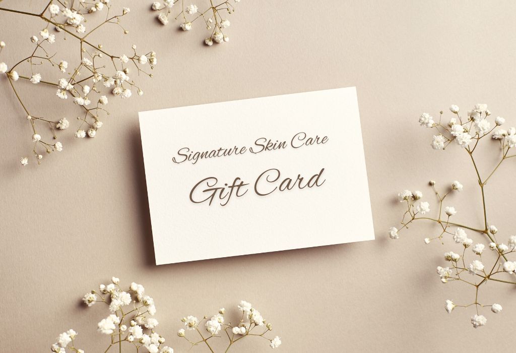 gift card with gold cursive writing signature skin care by shana